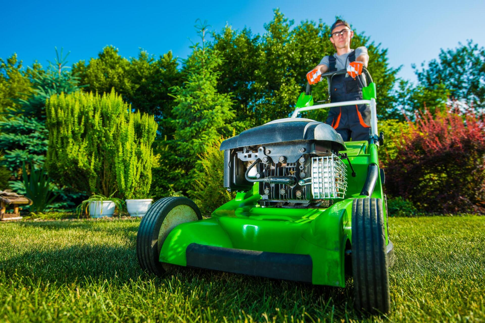 man doing lawn mowing